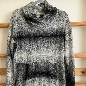 Bench Shawl Neck Grey Melange Sweater with Front Pouch